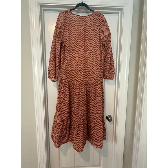 Zara Printed Midi Dress with Ruffled Hem Salmon US L - Picture 3 of 8